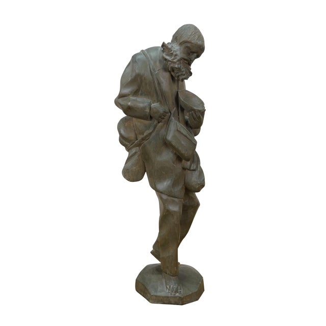 Folk Art Vintage Carved Folk Art Tramp Hobo Barefoot Homeless Man Figurine 16" For Sale - Image 3 of 14