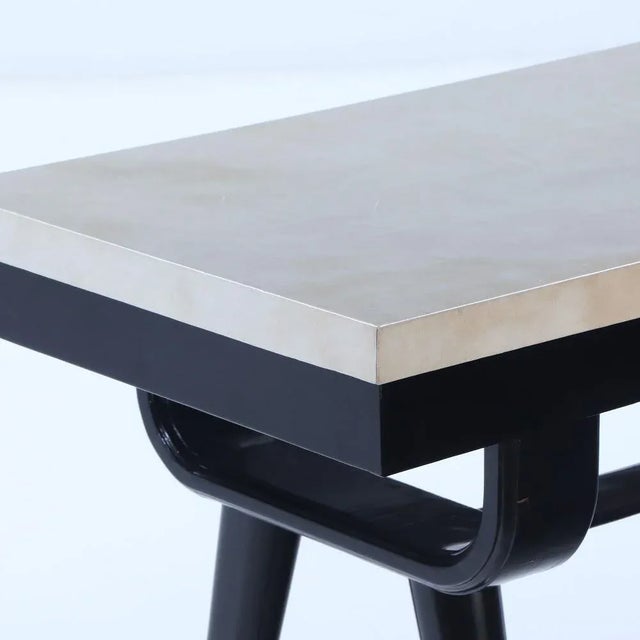 1950s Midcentury Modern Parchment Top Console Table For Sale - Image 5 of 8