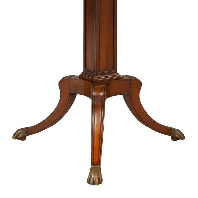 Pair of Early 20th Century Sheraton-Style Mahogany Pedestal Side Tables With Brass Paw Feet For Sale - Image 4 of 5