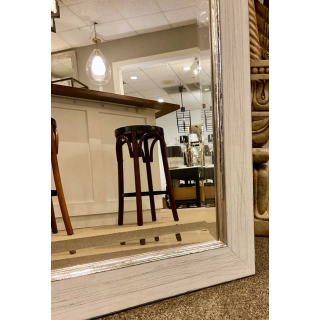 Organic Modern White Washed and Silver Floor Mirror For Sale - Image 4 of 4