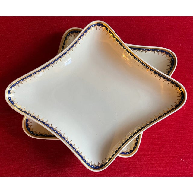 Pair large antique early 19th century Wedgwood creamware diamond shape serving dishes. Decorated with a neoclassical blue...
