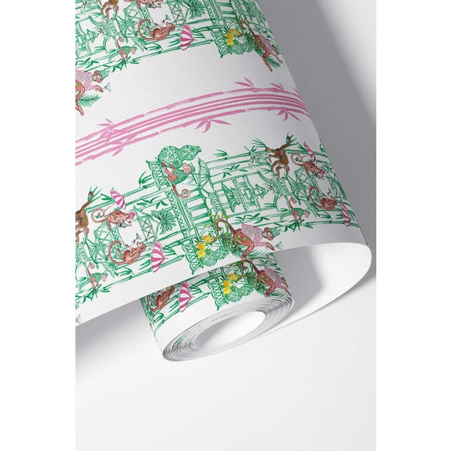 Chinoiserie Shenanigans Toile Grasscloth Wallpaper by House Party | Bamboo Grove Green | 6 Yards For Sale - Image 9 of 9