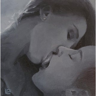 The Kiss #6 by Linda Delahaye | Oil on Panel Painting of two people kissing For Sale
