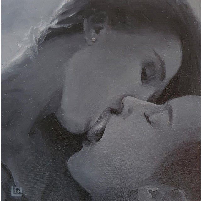 The Kiss #6 by Linda Delahaye | Oil on Panel Painting of two people kissing For Sale