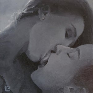 The Kiss #6 by Linda Delahaye | Oil on Panel Painting of two people kissing