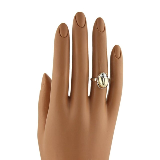 Mid 20th Century Tiffany & Co. 18k Yellow Gold Sterling Scarab Beetle Ring Size 4.5 For Sale In Miami - Image 6 of 6