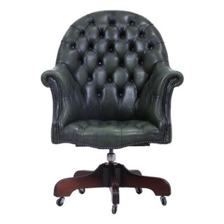 Antique Chesterfield Leather Armchair with Casters For Sale