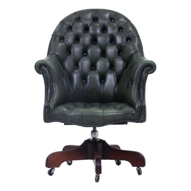 Antique Chesterfield Leather Armchair with Casters For Sale