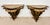 Elegant pair of Italian wall-mounted pedestals featuring finely carved polychromed supports with flowing acanthus...