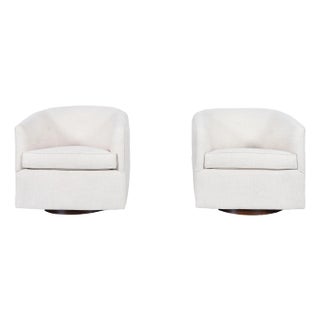 Mid-Century Modern Barrel Walnut Swivel Lounge Chairs After Milo Baughman, 1960s For Sale