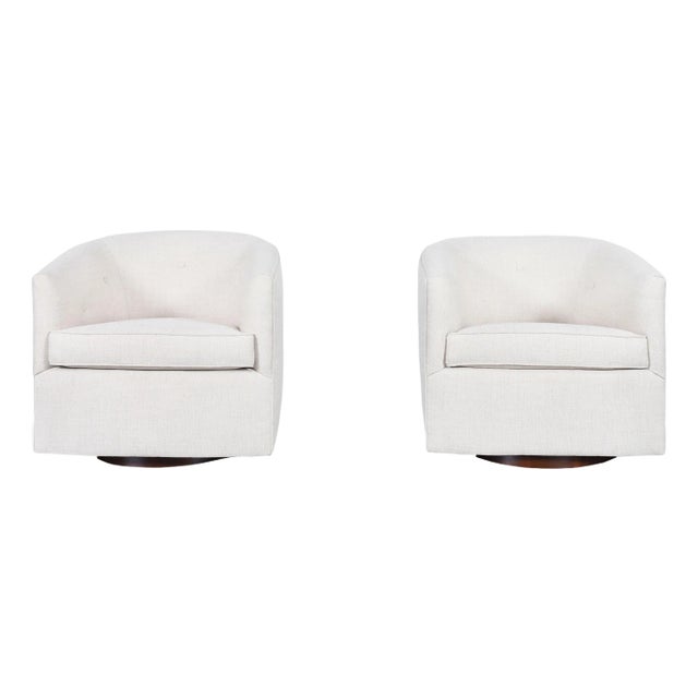 Mid-Century Modern Barrel Walnut Swivel Lounge Chairs After Milo Baughman, 1960s For Sale