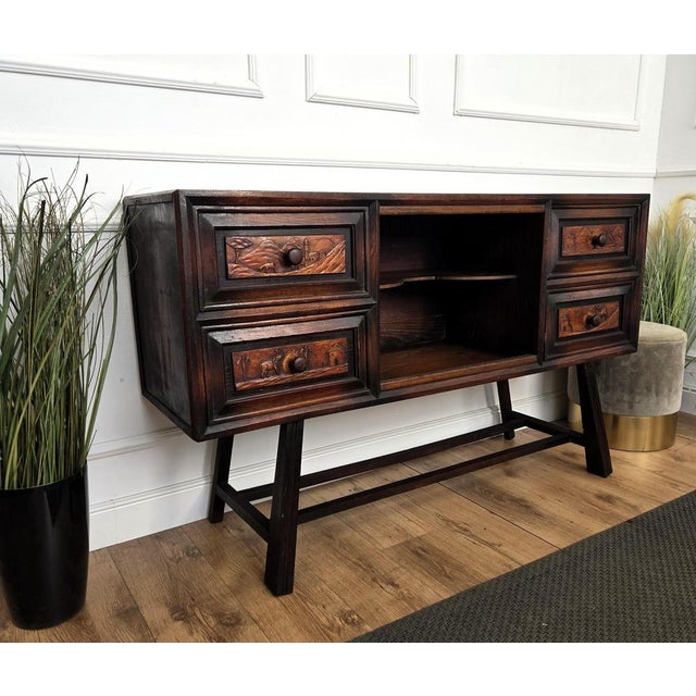 Antique Italian Rustic Folk Art Carved Sideboard, 1890s For Sale - Image 11 of 12