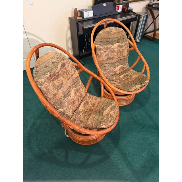 1970s Vintage Mamasan Swival Chairs For Sale - Image 5 of 6