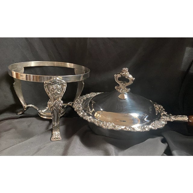 Vintage Ornate Silver Plated Chafing Dish For Sale - Image 10 of 12
