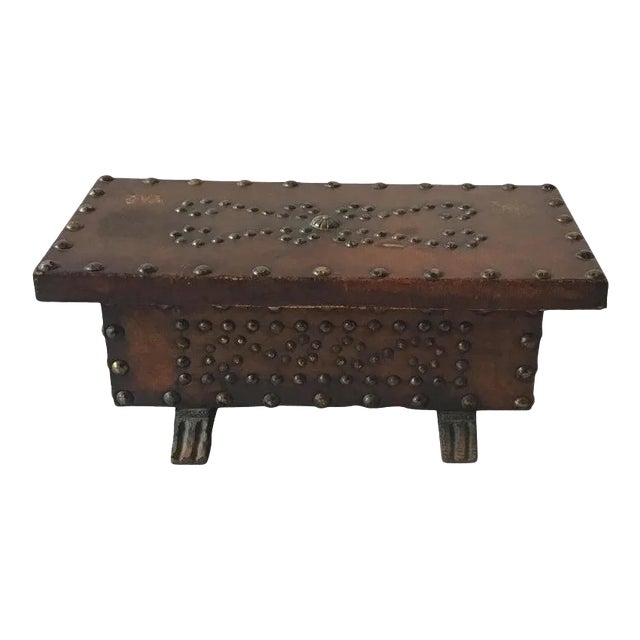 1960s Leather Studded Wood Box For Sale