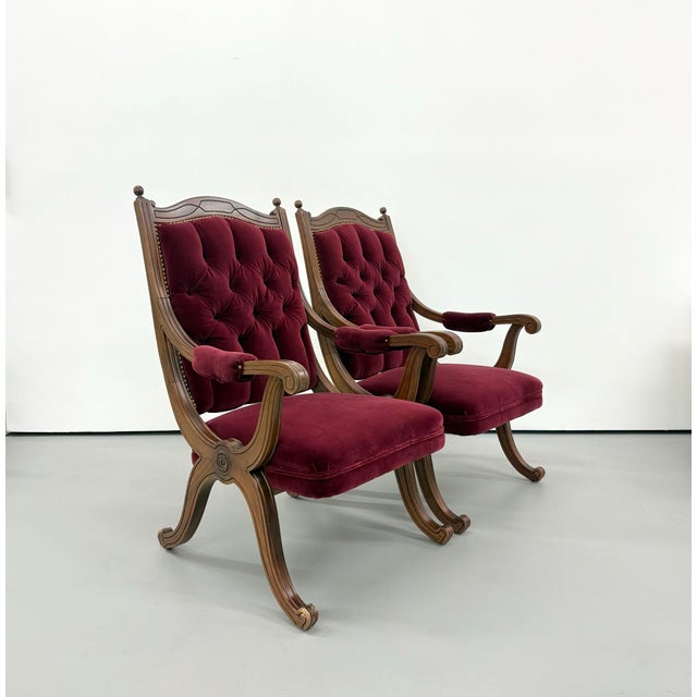 Vintage Tufted Burgundy Velvet Armchairs For Sale - Image 4 of 6
