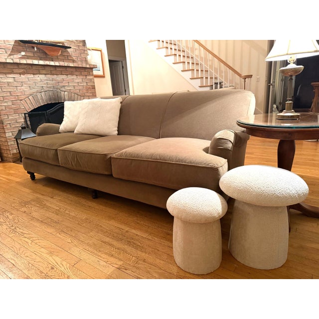 Custom Classic Roll Arm 3 Seat Sofa Upholstered in Velvet by Restoration Hardware, Attributed to George Smith For Sale - Image 14 of 18