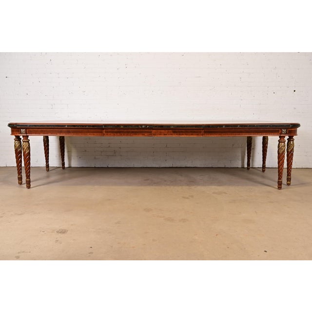 Henredon Henredon Grand Provenance Italian Neoclassical Inlaid Cherry and Burl Wood Parcel Gilt Extension Dining Table For Sale - Image 4 of 17