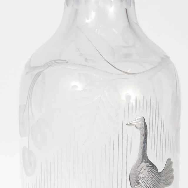 Antique Cut Glass & Silver Overlay Fighting Cockerels/Game Cocks Bar Back Bottle For Sale - Image 10 of 11