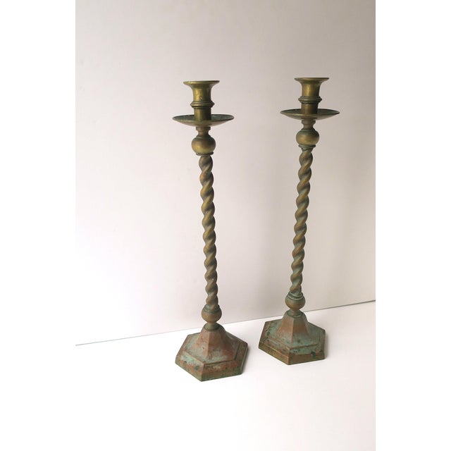 Late 19th Century English Brass Barley Twist Candlestick Holders, Pair, Circa Late-19th Century For Sale - Image 5 of 15