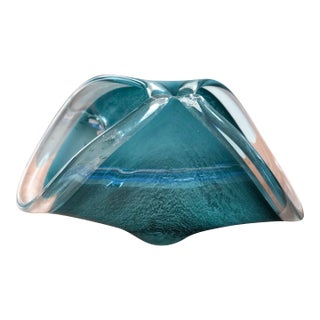 Vintage Hand-Blown Murano Glass Sommerso Folded Wave Catchall For Sale