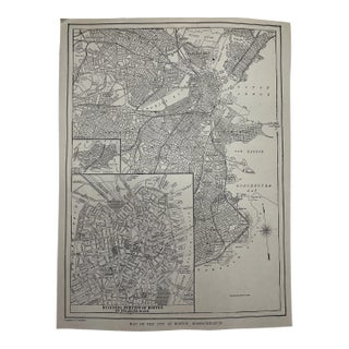 Antique 1920s Boston Massachusetts City Map For Sale