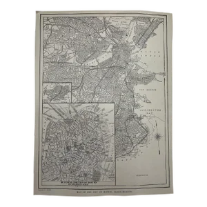Antique 1920s Boston Massachusetts City Map