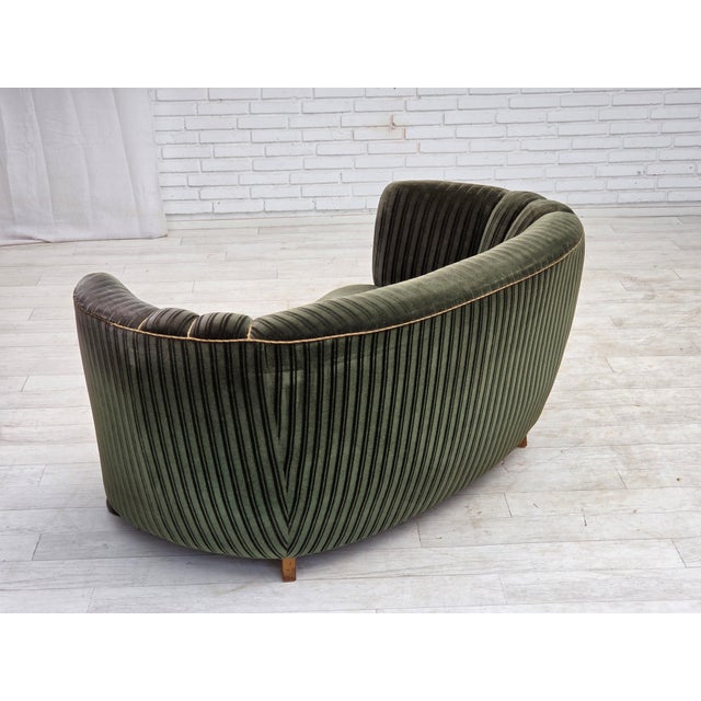 Danish 2-Seater Curved Sofa in Furniture Velour and Oak Wood, 1960s For Sale - Image 14 of 18