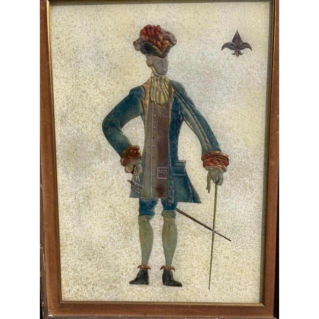 Pair of Italian Mid-Century Modern Reverse Glass Paintings of Royalty For Sale - Image 12 of 12