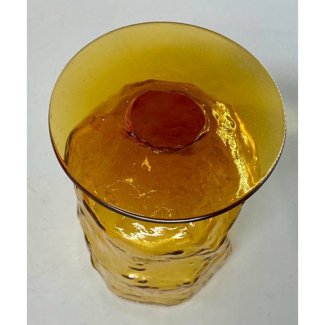 Amber Set of 12 Vintage Mid Century Morgantown Amber Crinkled Glasses For Sale - Image 8 of 9