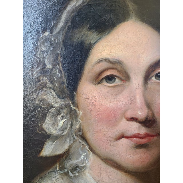 Antique 19th Century Victorian Oil Painting Portrait of a Lady For Sale - Image 4 of 18