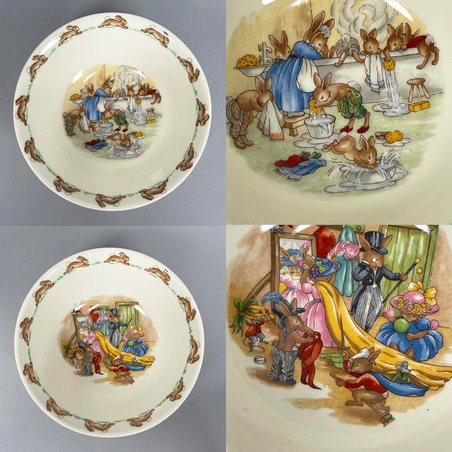 Vintage Royal Doulton Bunnykins Porcelain Child's Plate Bowl Cup Set- 9 Pieces For Sale In New York - Image 6 of 13