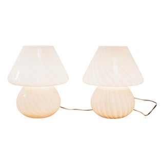 Pink Murano Glass Mushroom Table Lamps, 1970s, Set of 2 For Sale