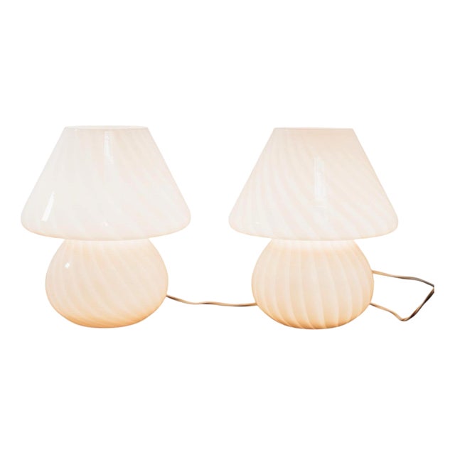 Pink Murano Glass Mushroom Table Lamps, 1970s, Set of 2 For Sale