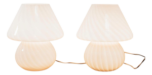 Pink Murano Glass Mushroom Table Lamps, 1970s, Set of 2