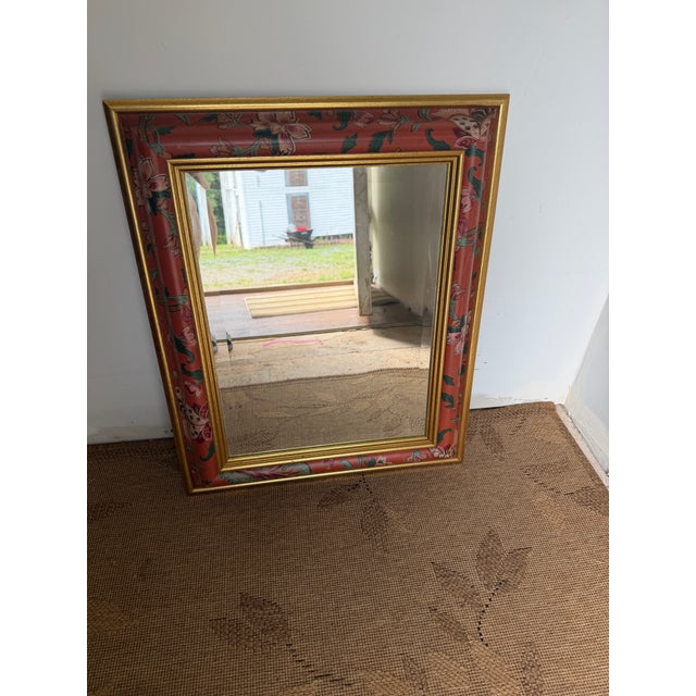 Late 20th Century Vintage Chinoiserie Hand-Painted Wooden Beveled Wall Mirror For Sale - Image 5 of 9