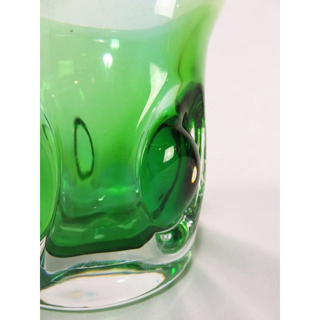 Green Mid Century Kosta Boda Signed Goran Warff Art Glass Green Pinched Bubble Vase For Sale - Image 8 of 18