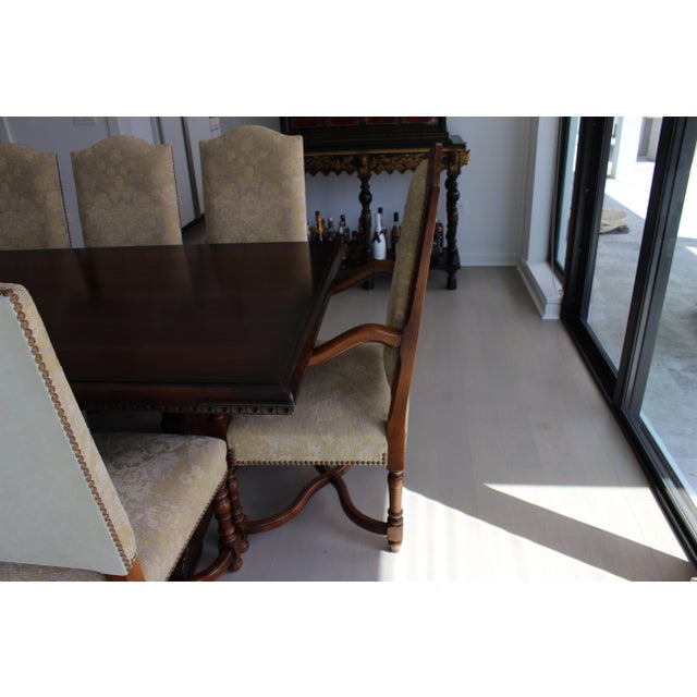 Vintage Provence Collection From Bussandri Arte Louis XIV Style Fabric & Leather Dining Chairs, Set of 10, C. 2003 For Sale - Image 14 of 18