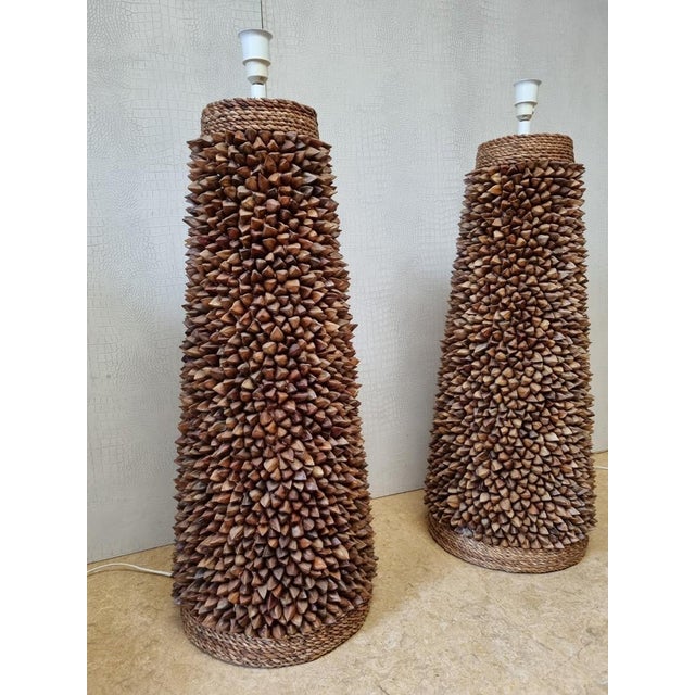 Handcrafted Pili Nut Shells Table or Floor Lamps, USA, 2000s, Set of 2 For Sale - Image 17 of 17