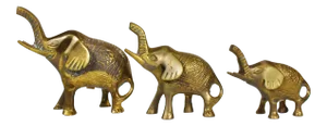 Vintage Mid 20th Century Solid Brass Lucky Trunk Up Elephant Figurines - 3 Pieces