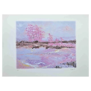 Martine Goeyens, Pink Blossoms, Original Lithograph, 2000s For Sale