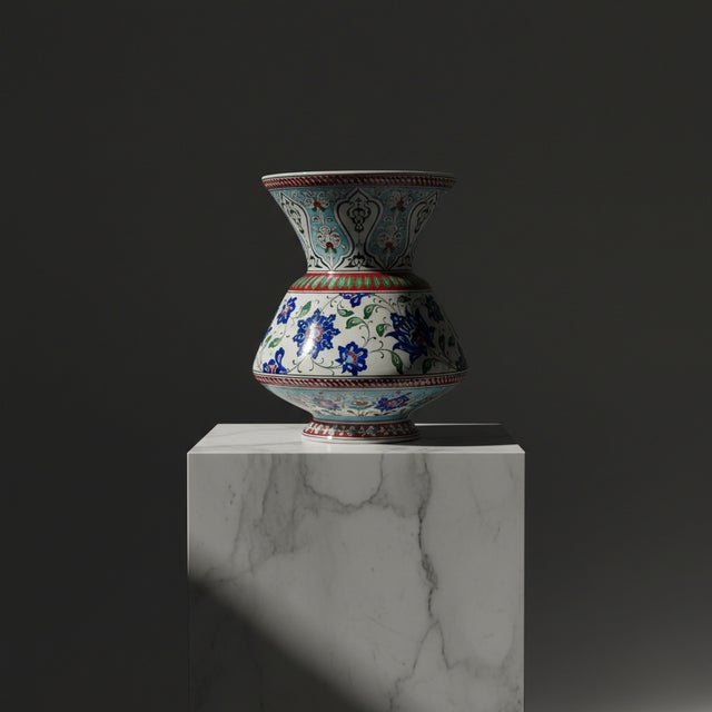 White Handmade Ceramic “King” Vase (30cm) – Royal Footed Urn with Turquoise Accents – Majestic Centerpiece For Sale - Image 8 of 8