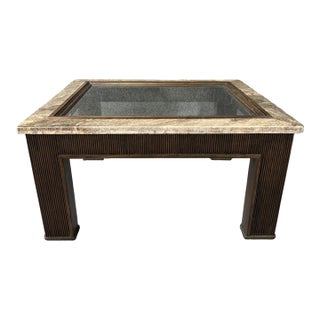 Fairfield Fine Furniture Marble & Wood Glass Top Coffee Table For Sale