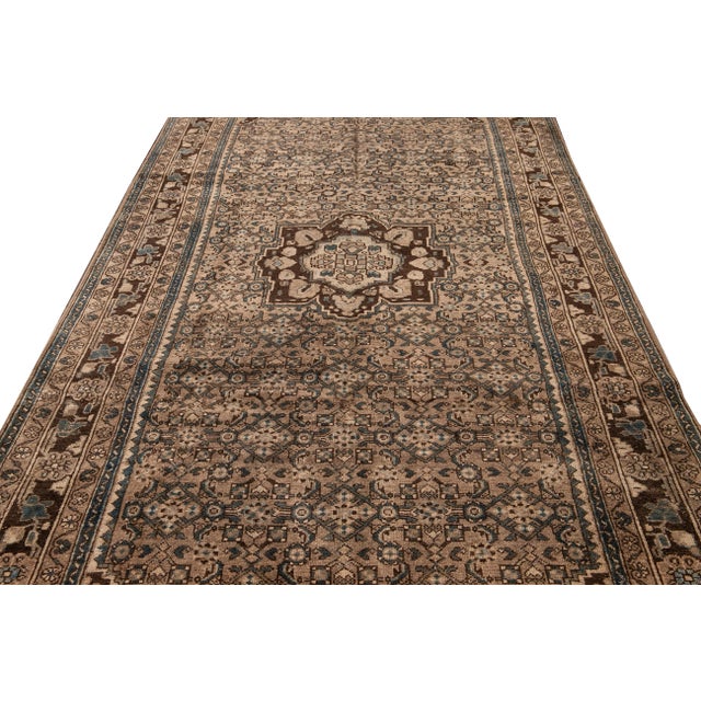 Persian 1960s Vintage Persian Distressed Brown Handmade Medallion Wool Runner For Sale - Image 3 of 9