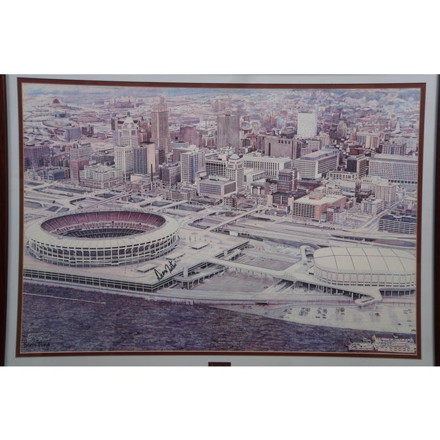 Late 20th Century Steve Ford Signed Riverfront Stadium Cincinnati Reds Bengals Lithograph 33" For Sale - Image 6 of 13