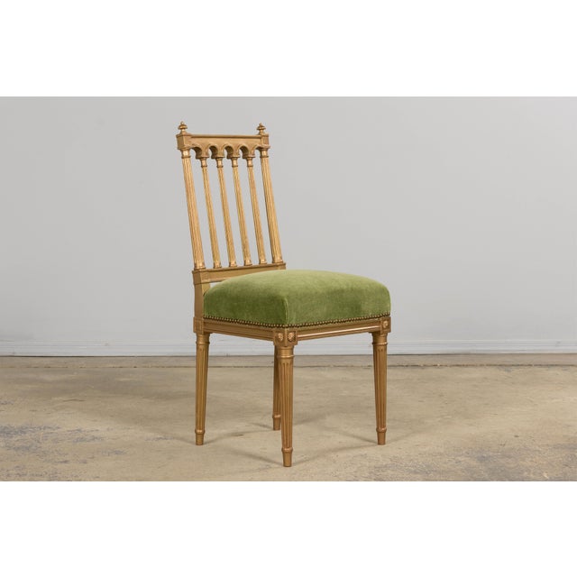 Gold Antique French Louis XVI Style Giltwood Dining Chairs in Green Mohair, Set of 6 For Sale - Image 8 of 18