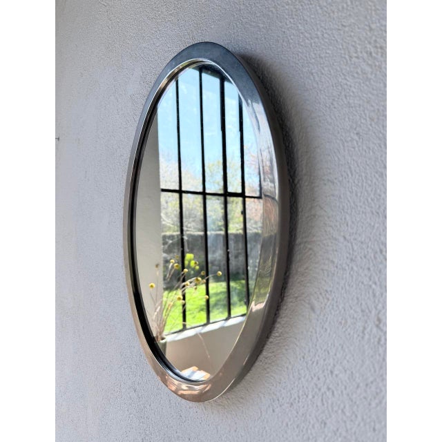Oval Silver-Plated Metal Mirror, 1950s For Sale - Image 11 of 18