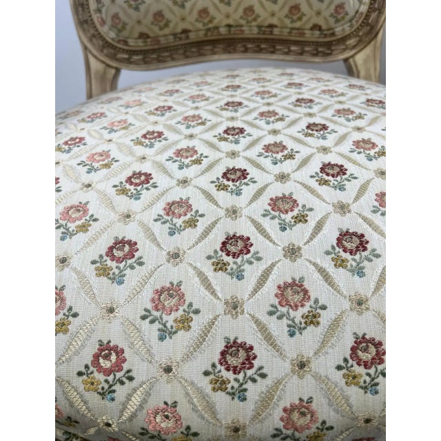French Louis XV Style Bergère Armchair, Painted Frame, Floral Embroidery, a Pair For Sale - Image 15 of 15