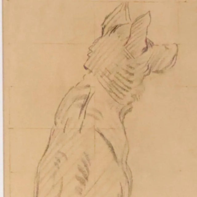 20th Century French charcoal drawing titled Best Friend, portraying a dog from behind in a quiet, contemplative pose. The...