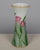An Art Nouveau trumpet shaped ceramic vase with beautiful hand-painted pink and yellow parrot tulips on a graduated...
